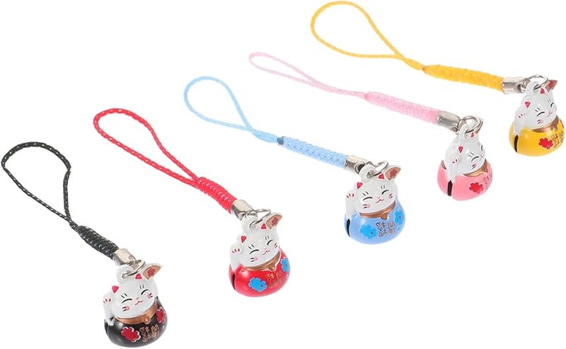 Healifty 5Pcs Copper Lucky Cat Bell Pendants Charm for Phone Keychain Bag Decor - Image 1